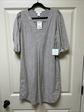 Cynthia Rowley Taupe V-Neck Linen-Blend Tunic with pockets. Size S